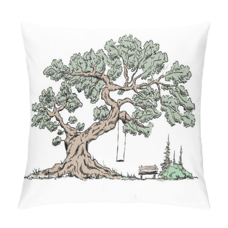 Personality  Vector - Big Old Tree - Isolated On Background -Happy Place , Bench Pillow Covers