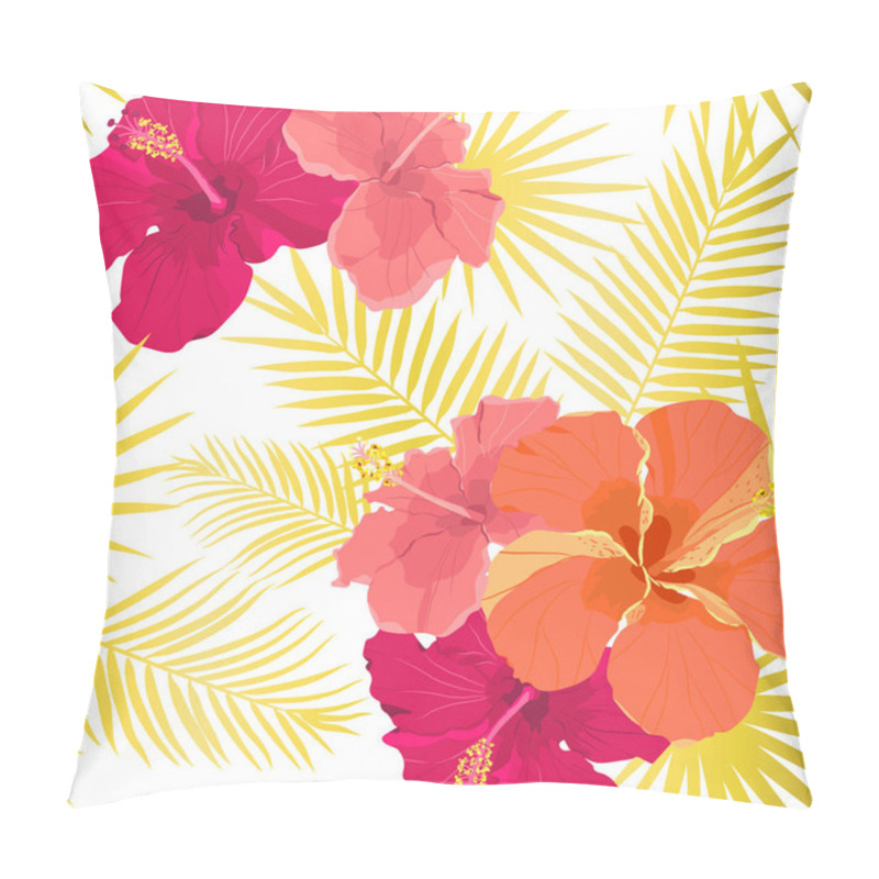 Personality  Vector Tropical Pattern With Hibiscus Flowers And Tropical Leaves. Floral Background Design For Cosmetics, Spa And Textile. Pillow Covers