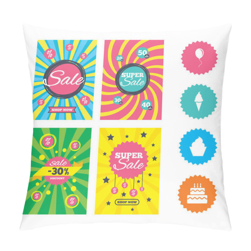 Personality  Birthday Party Icons. Cake With Ice Cream Symbol. Pillow Covers