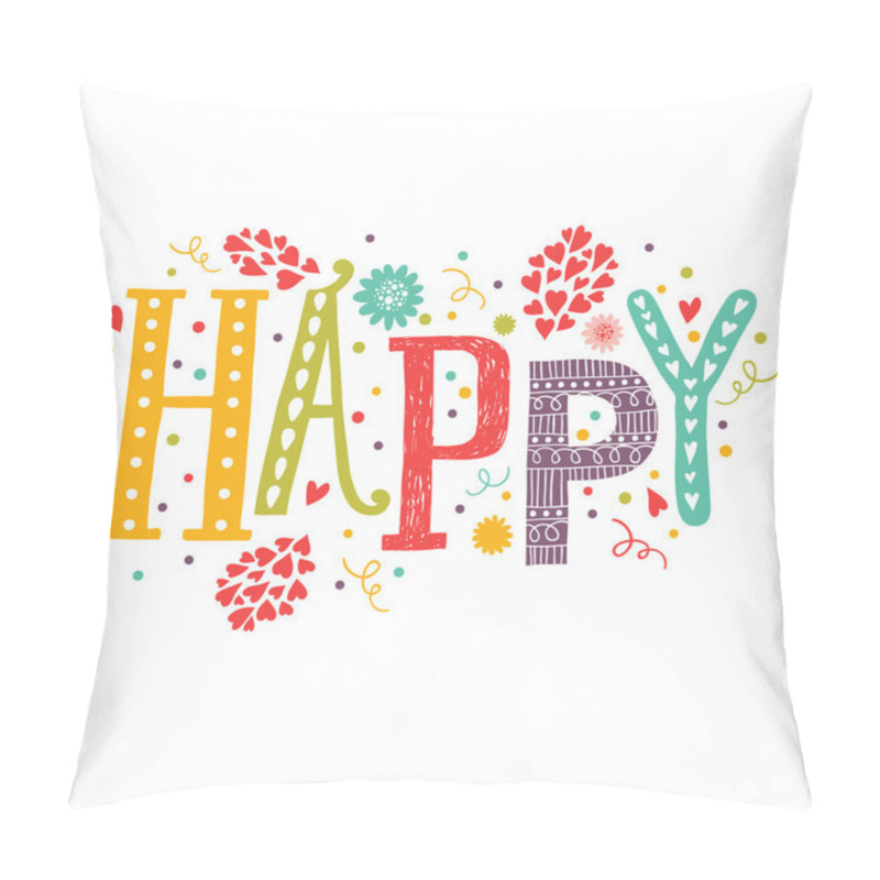 Personality  Vector Lettering Happy With Decorative Flower Elements Pillow Covers