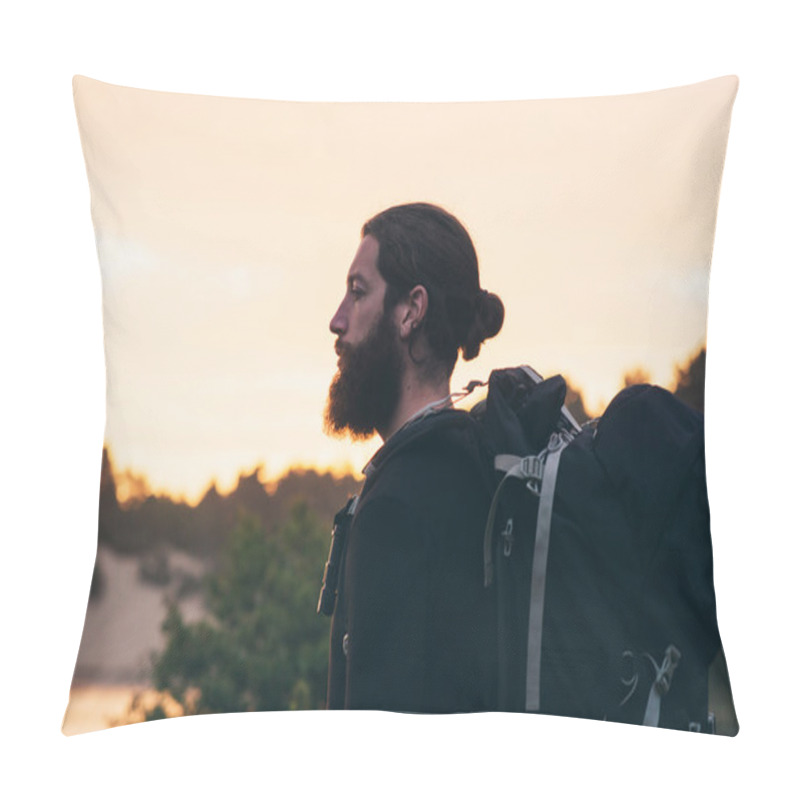 Personality  Backpacker With Beard Outdoors  Pillow Covers