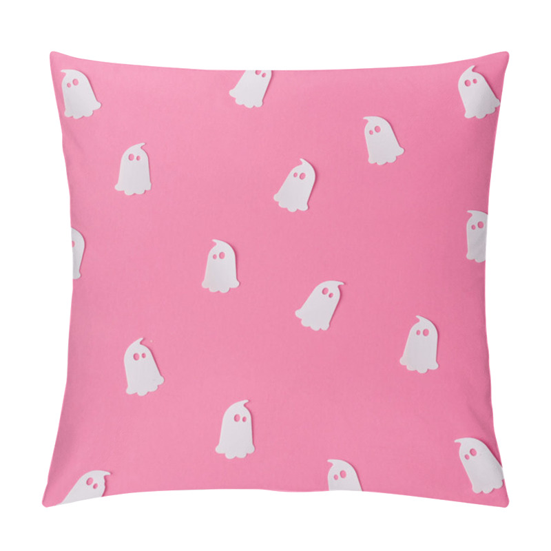 Personality  Creative Pink Pattern Made Of Ghosts. Minimal Flat Lay. Halloween Concept. Pillow Covers