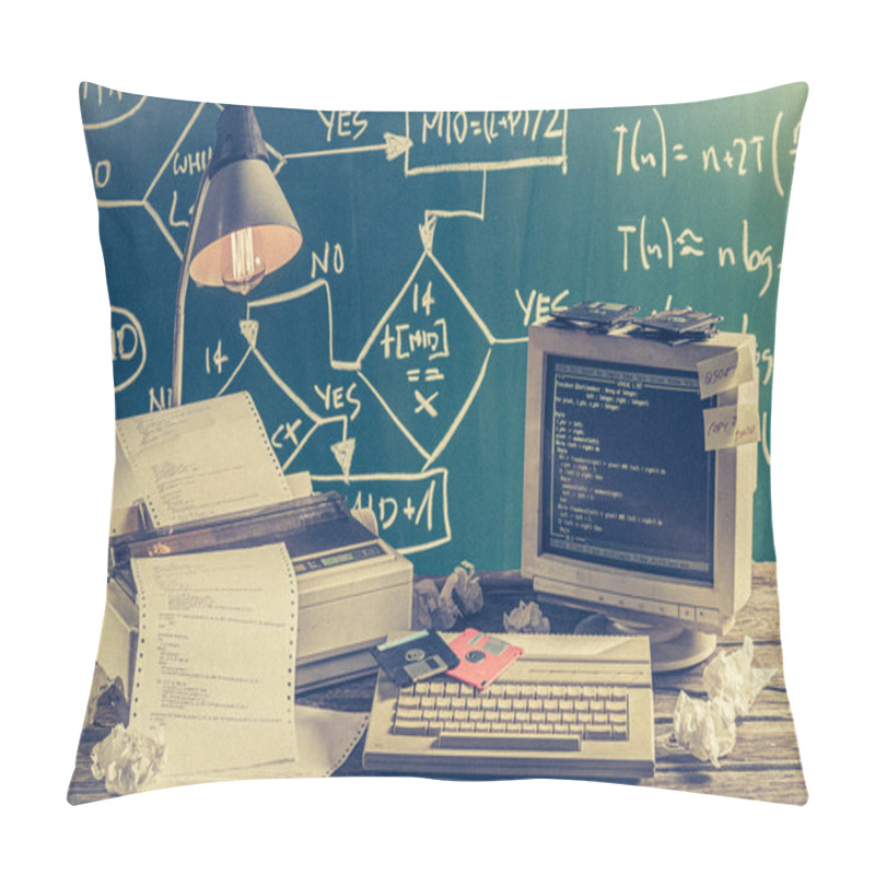 Personality  Programming Work In Computer Lab On Green Blackboard Background Pillow Covers