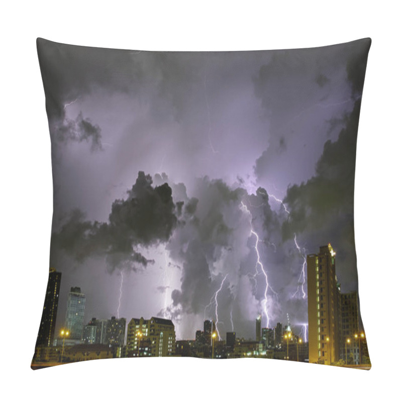 Personality  City Landscape Lightning Storm Behind Clouds At Night Pillow Covers