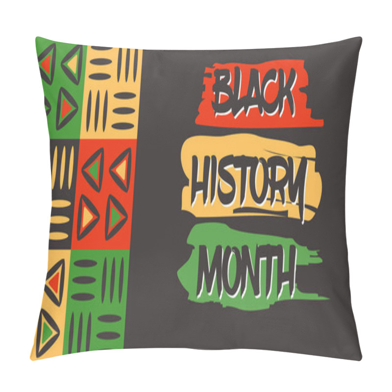 Personality  Bold And Vibrant Black History Month Banner With Cultural Trial Patterns And Colors Of Red, Green, Yellow, And Black, Symbolizing Heritage, Pride, And Unity. Vector Horizontal Poster Pillow Covers