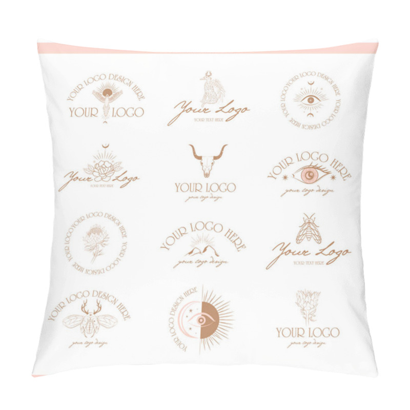 Personality  Collection Of Logos And Icons In Hand Drawn Style. Nature, Yoga, Skin Care, Personal Brand, Psychology, Astrology Mythology And Esoteric Concept. Editable Vector Illustration. Pillow Covers