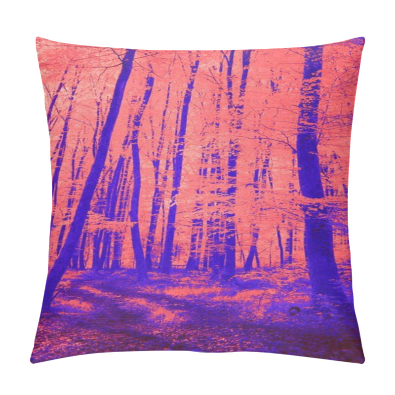 Personality  Surreal Forest With Vibrant Orange And Blue Trees, Creating A Dreamlike Atmosphere. Pillow Covers