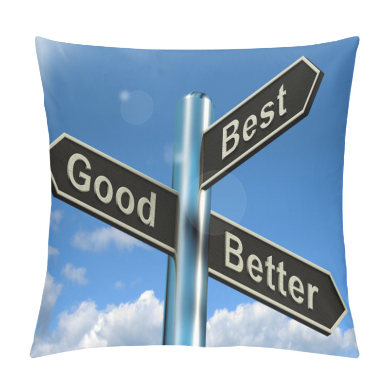 Personality  Good Better Best Signpost Representing Ratings And Improvements Pillow Covers