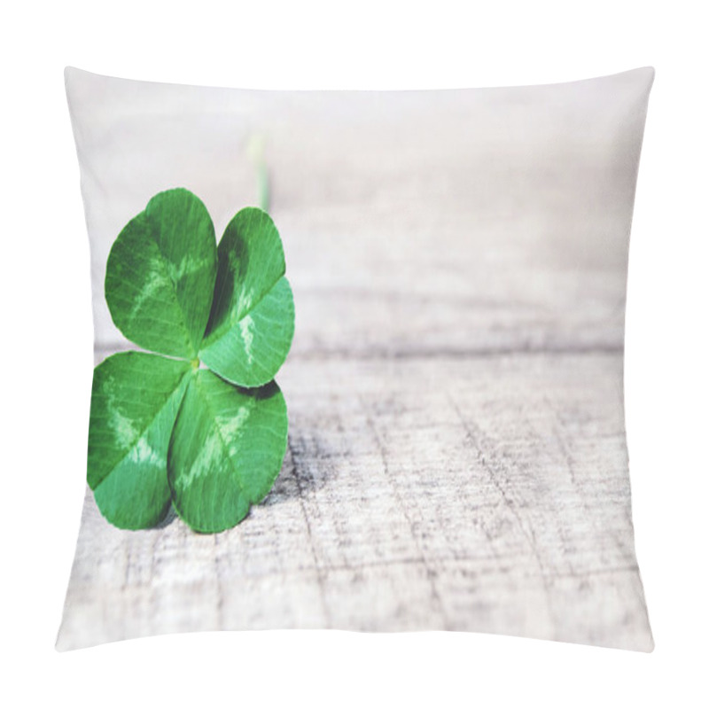 Personality  Green Shamrock, Authentic Four-leaf Clover On Gray Wood Background Pillow Covers