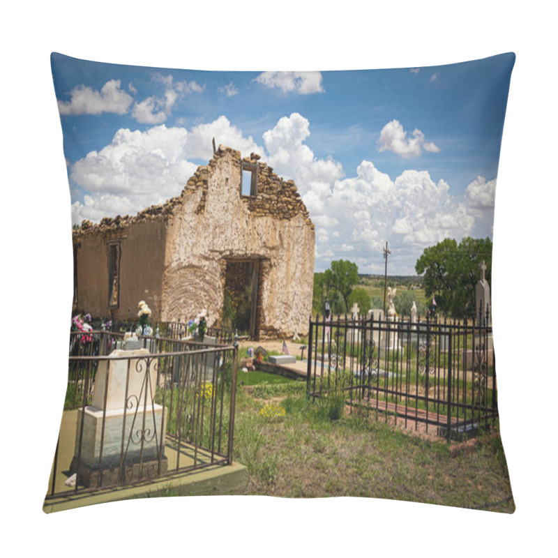 Personality  The Ruins Of The Santa Rosa De Lima Chapel And Cemetery In Santa Rosa, New Mexico. Pillow Covers