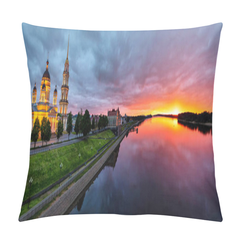 Personality  Panorama Of Rybinsk On Sunset With Volga River And Savior Transfiguration Cathedral, Yaroslavl Oblast, Russia Pillow Covers