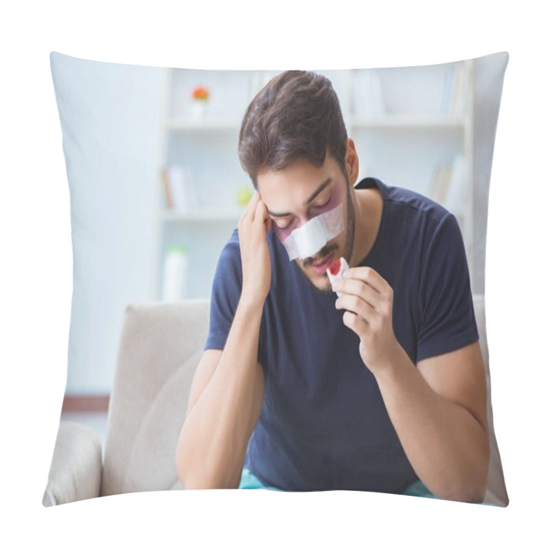 Personality  Young Man Recovering Healing At Home After Plastic Surgery Nose Pillow Covers