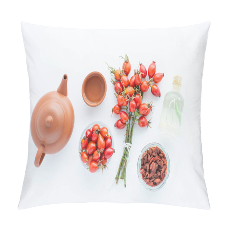 Personality  Rose Hips,chamomile,dog-rose Oil Sea Buckthorn And Goji Berries. Viburnum Branch Medicinal Plants And Herbs Composition Pillow Covers