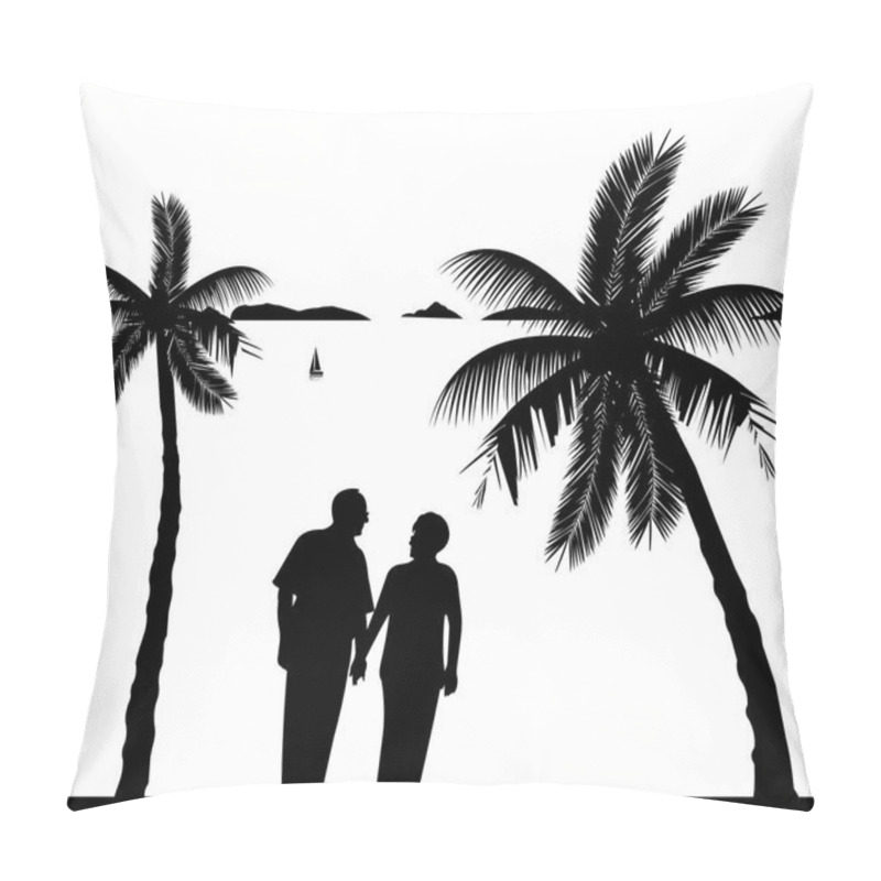 Personality  Lovely Retired Elderly Couple Walking On The Beach, One In The Series Of Similar Images Silhouette Pillow Covers