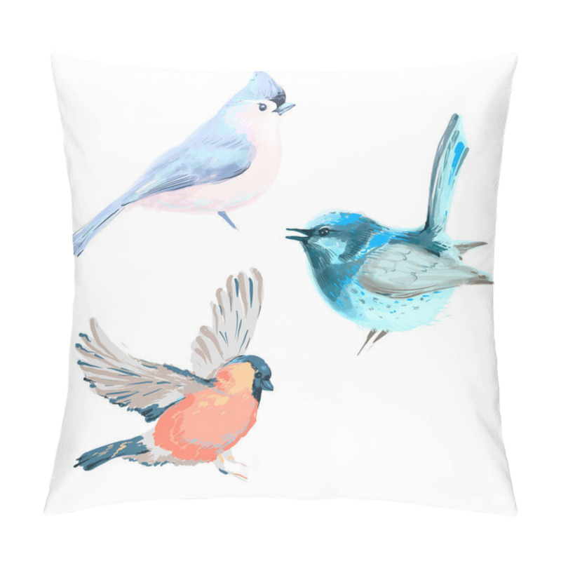 Personality  Vector Illustration Of Three Different Birds Isolated On White Pillow Covers