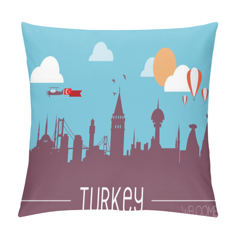 Personality  Turkey Skyline Silhouette Flat Design Vector Illustration Pillow Covers