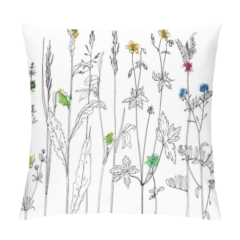 Personality  Set Of Ink Drawing Herbs And Flowers Pillow Covers