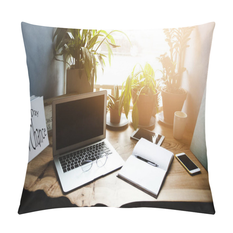 Personality  A Traveler Girl In A Cafe With A Laptop Is Looking For Information On Where To Fly On A Journey On A World Map. Concept Of Travel Pillow Covers