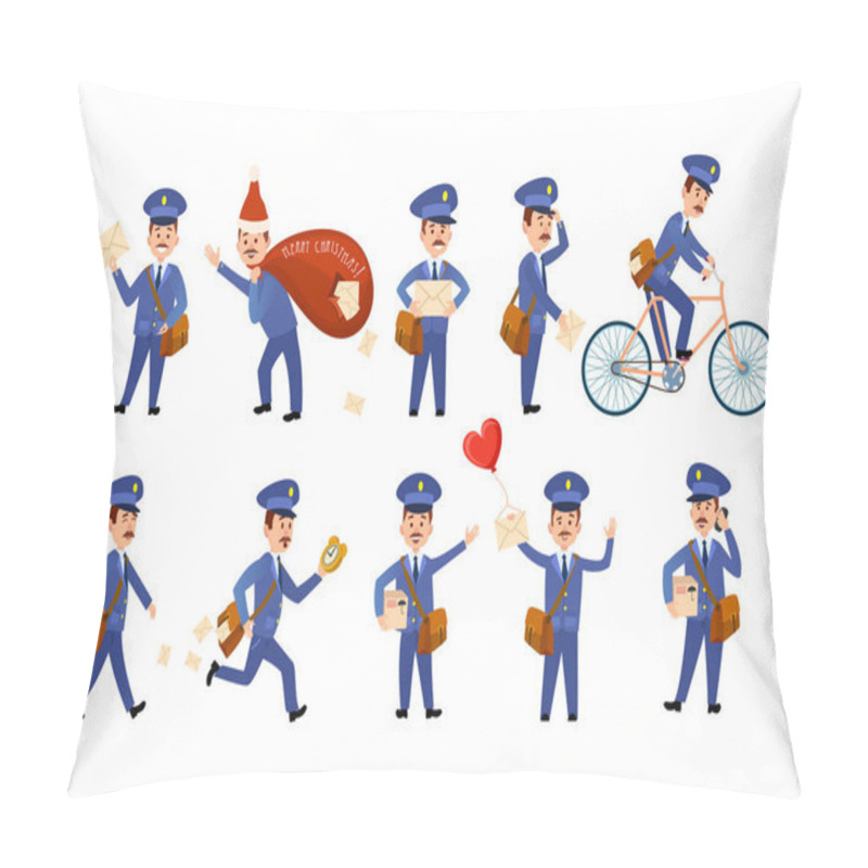 Personality  Postman Characters With Bags And On Bike Set. Pillow Covers