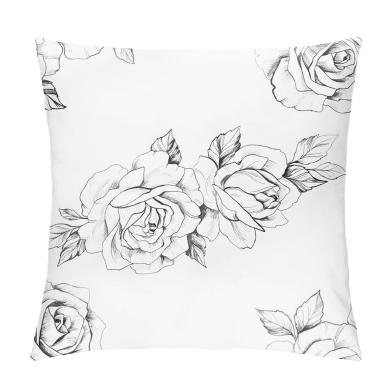 Personality  Seamless Pattern Of A Black And White Rose On A White Background. Pillow Covers