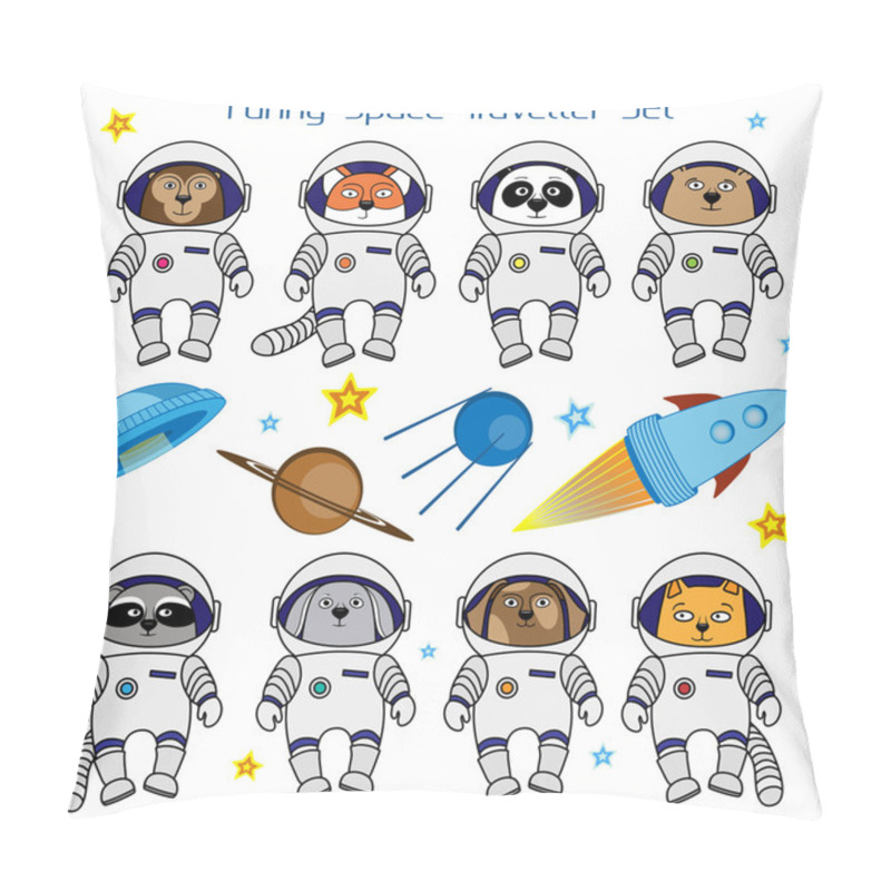 Personality  Set Of Cute Animal Astronauts, Rocket, Satellite, UFO And Stars Pillow Covers