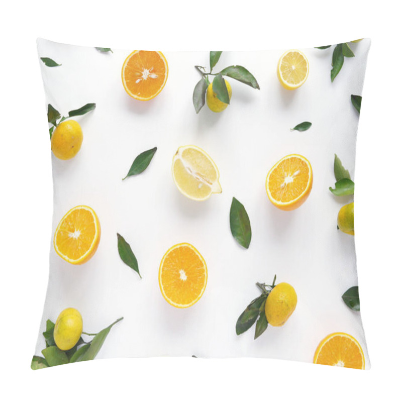 Personality  Pattern Of Lemons, Oranges, Mandarines On White Background Pillow Covers