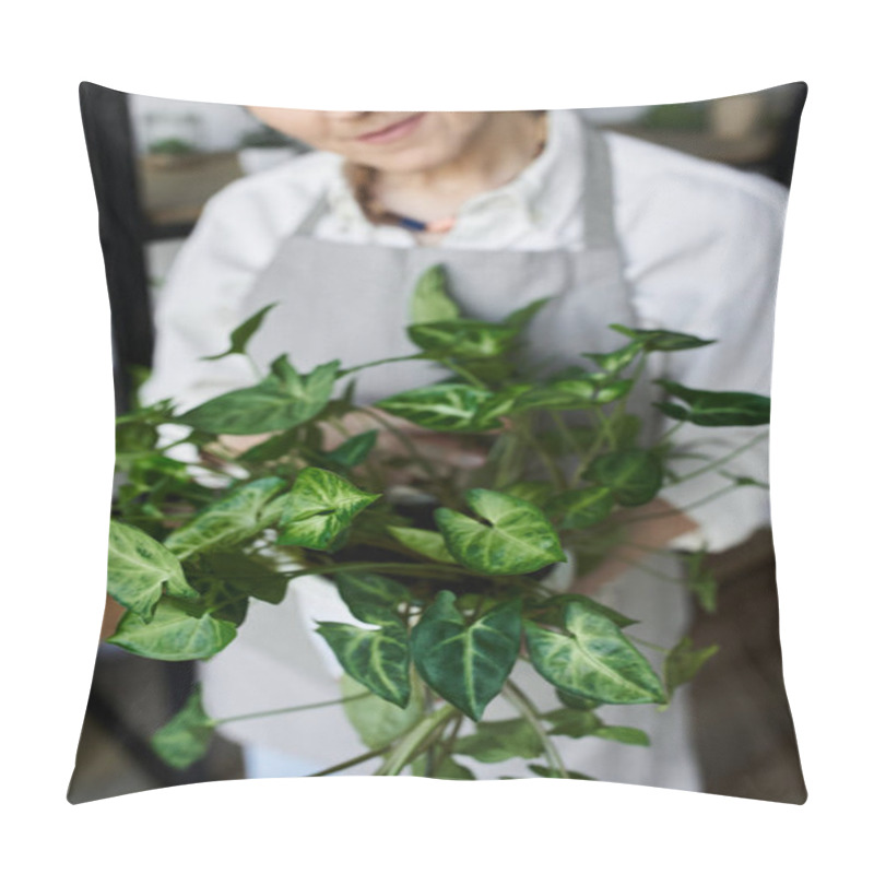 Personality  A Gardener Carefully Tends To Her Thriving Plants With Love. Pillow Covers