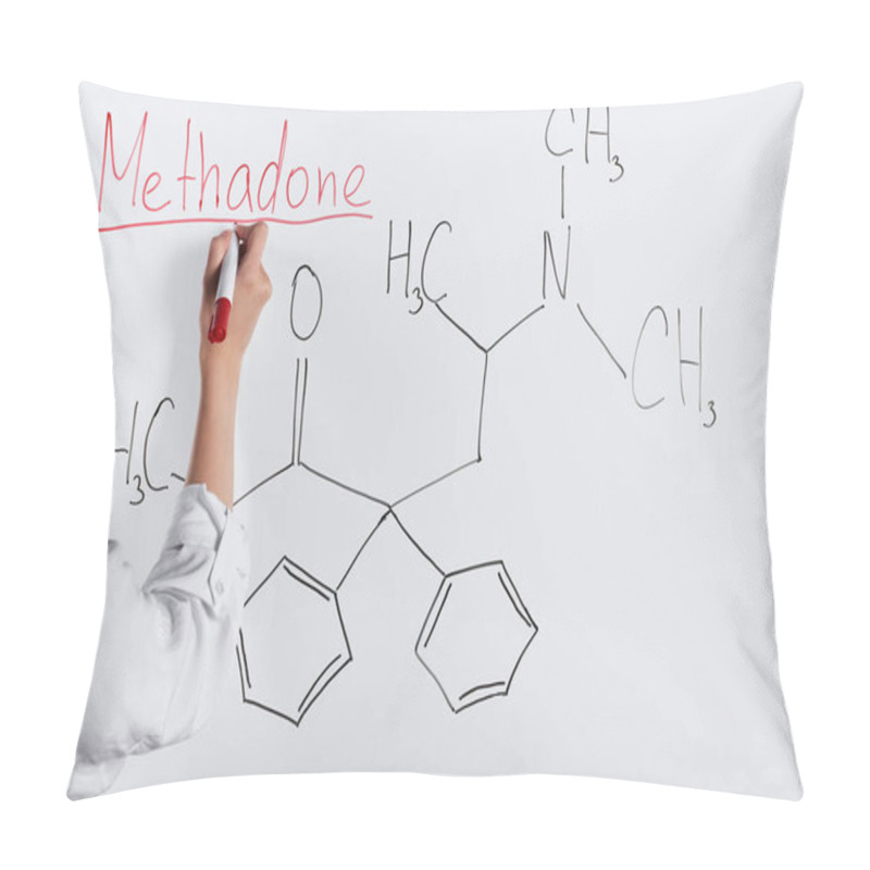 Personality  Cropped View Of Woman Writing Methadone On White Board  Pillow Covers