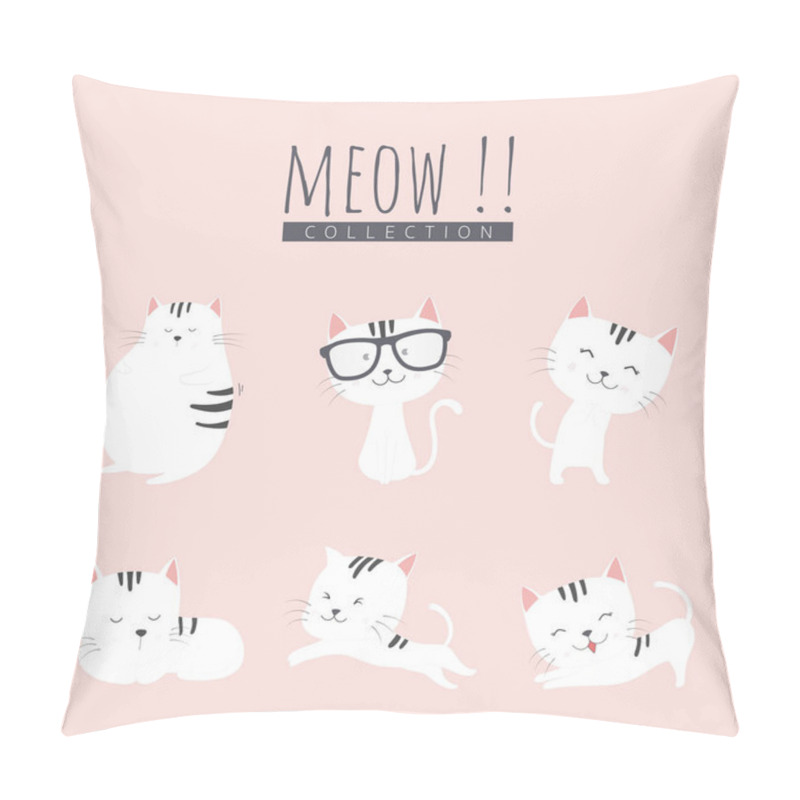 Personality  Set Of Cute Cats Vector Illustration. Pillow Covers