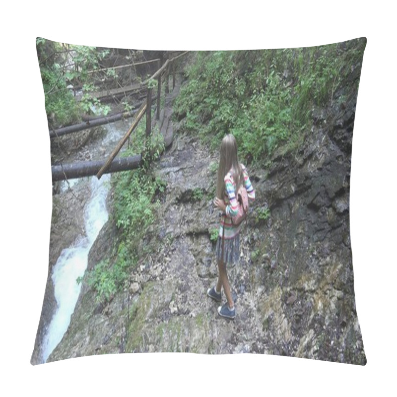 Personality  Child Walking Mountain Trail In Camping, Kid Hiking, Girl In Forest Adventure Pillow Covers