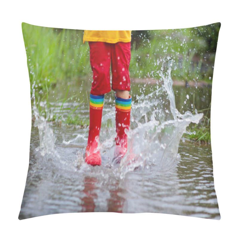 Personality  Kid Playing Out In The Rain. Children With Umbrella And Rain Boots Play Outdoors In Heavy Rain. Little Boy Jumping In Muddy Puddle. Kids Fun By Rainy Autumn Weather. Child Running In Tropical Storm. Pillow Covers