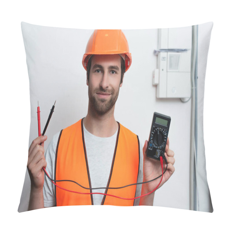 Personality  Workman In Hard Hat Holding Electrical Tester  Pillow Covers