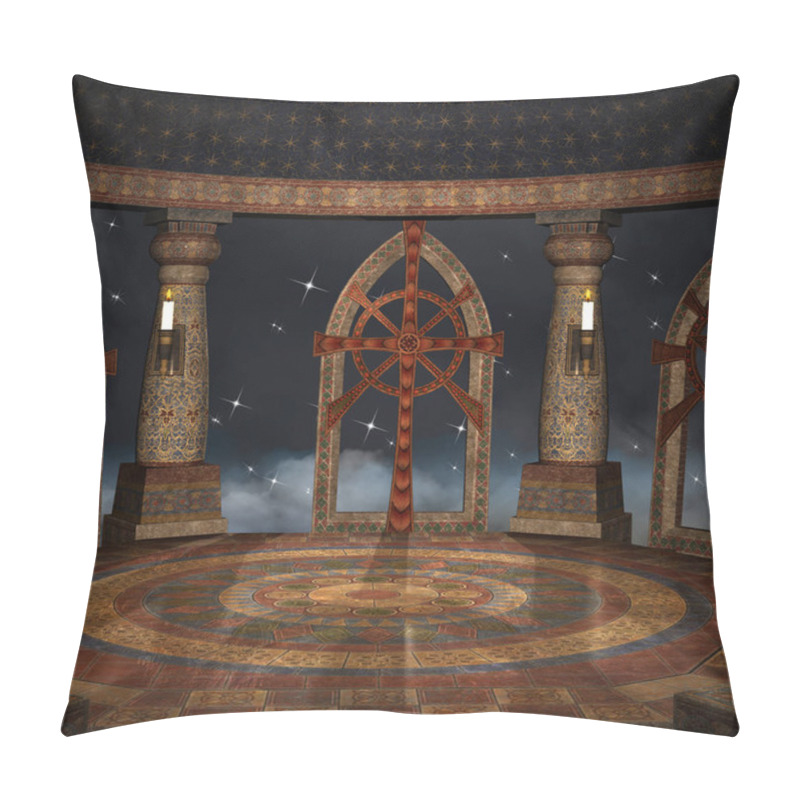 Personality  The Sky Temple: Fantasy Background With A Terrace Overlooking The Starry Night  3D Illustration Pillow Covers