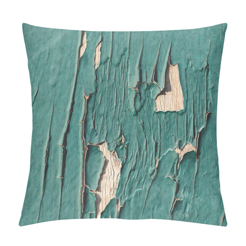 Personality  Close Up Of Turquoise Wooden Fence With Cracks And Old Paint Pillow Covers