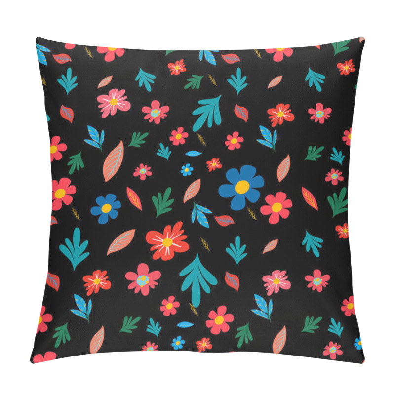 Personality  Vibrant Flowers And Leaves On A Dark Background Pillow Covers