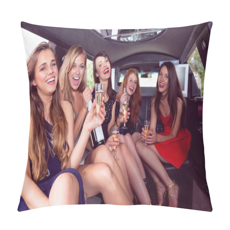 Personality  Happy Friends Drinking Champagne In Limousine Pillow Covers