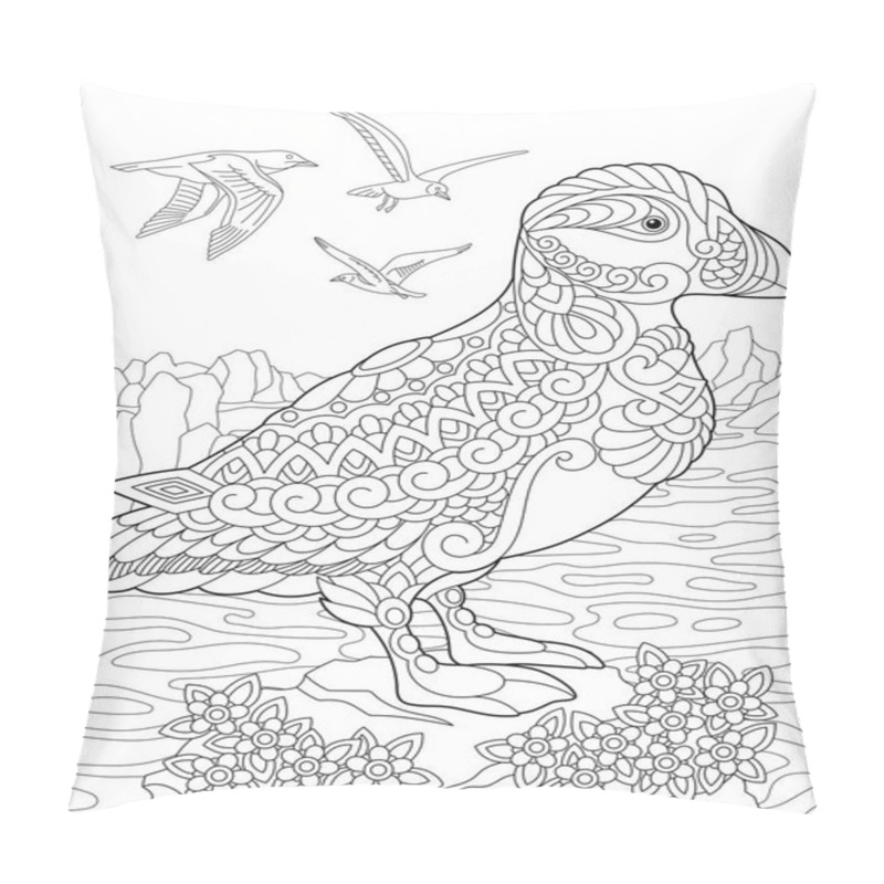 Personality  Zentangle Stylized Puffin Bird Pillow Covers