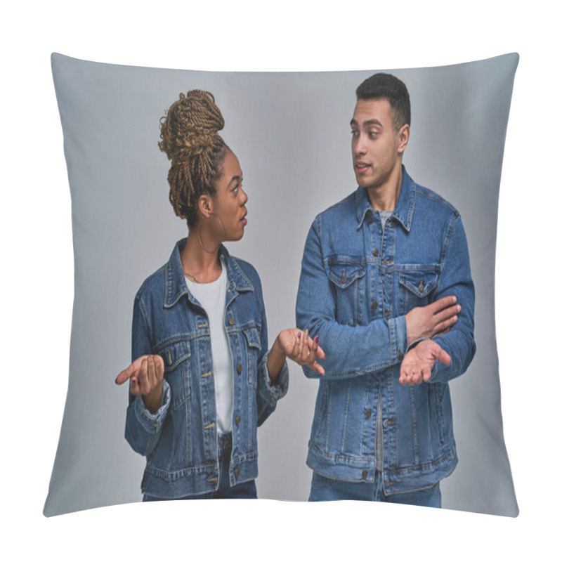 Personality  Woman With Strong Man With Surprised Facial Expressions Pillow Covers