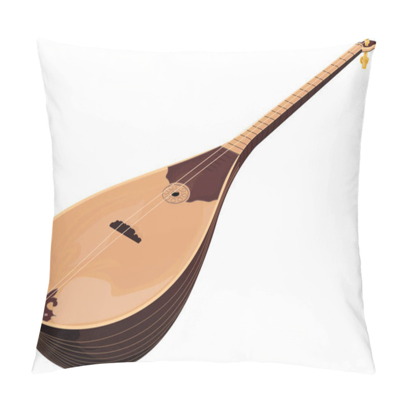 Personality  Vector Illustration Design Of Hand-drawn Wooden Dombra National Kazakh Musical Instrument Isolated On White Background Pillow Covers