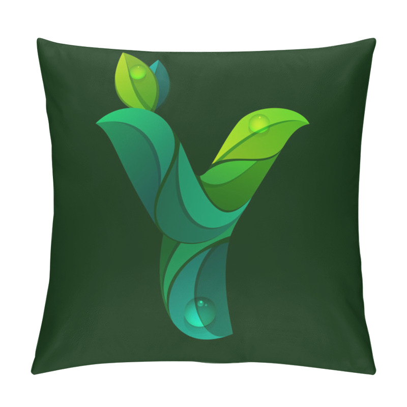 Personality  Y Letter Logo Formed By Green Leaves. Pillow Covers