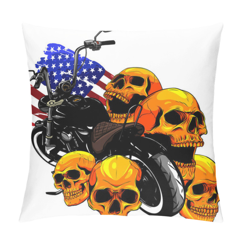 Personality  Vector Motorcycle With Skulls And American Flag Pillow Covers