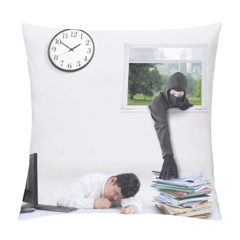 Personality  Thief Stealing Document In Office Pillow Covers