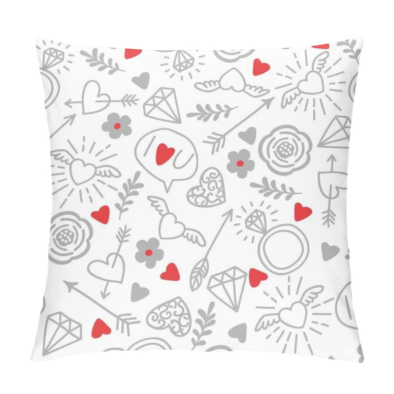 Personality  Seamless Vector Background With Hearts, Arrows, Ringlets, Flowers, Love.  Illustration For Fabric, Scrapbooking Paper And Other Pillow Covers