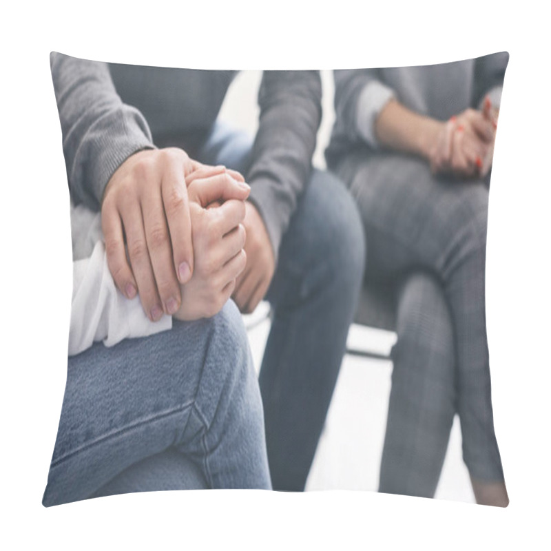 Personality  Man Counseling Desperate Woman At Group Therapy Session Pillow Covers