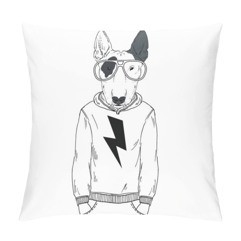 Personality  Fashion Animal Illustration, Furry Art Design, Bullterrier Boy Wearing Hoodie Pillow Covers