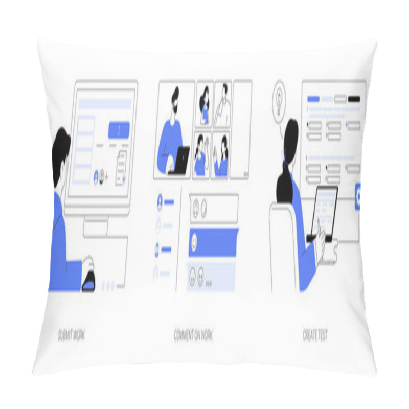 Personality  Online Teaching Software Features Abstract Concept Vector Illustration Set. Submit Assignment, Comment On Work, Chat With A Student Using Teaching Software, Teacher Creating Test Abstract Metaphor. Pillow Covers