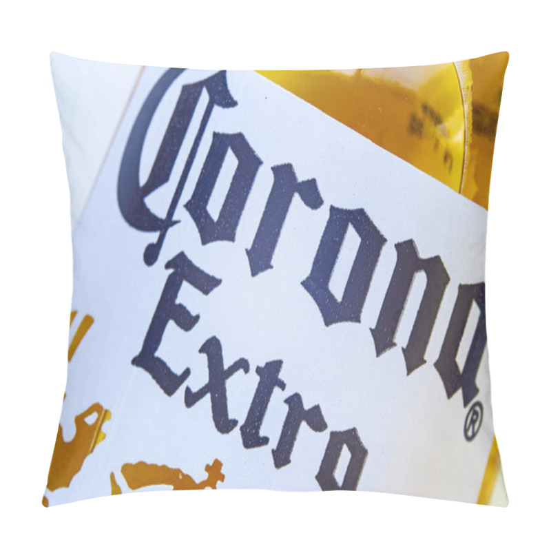 Personality  Ojocaliente, Zacatecas City. Mexico Jan 3, 2020. A Close-up Of The Logo Of A Corona Extra Beer. Mexico: Grupo Modelo Will Promote Transportation And Logistics Program In Mexico. Illustrative Pillow Covers