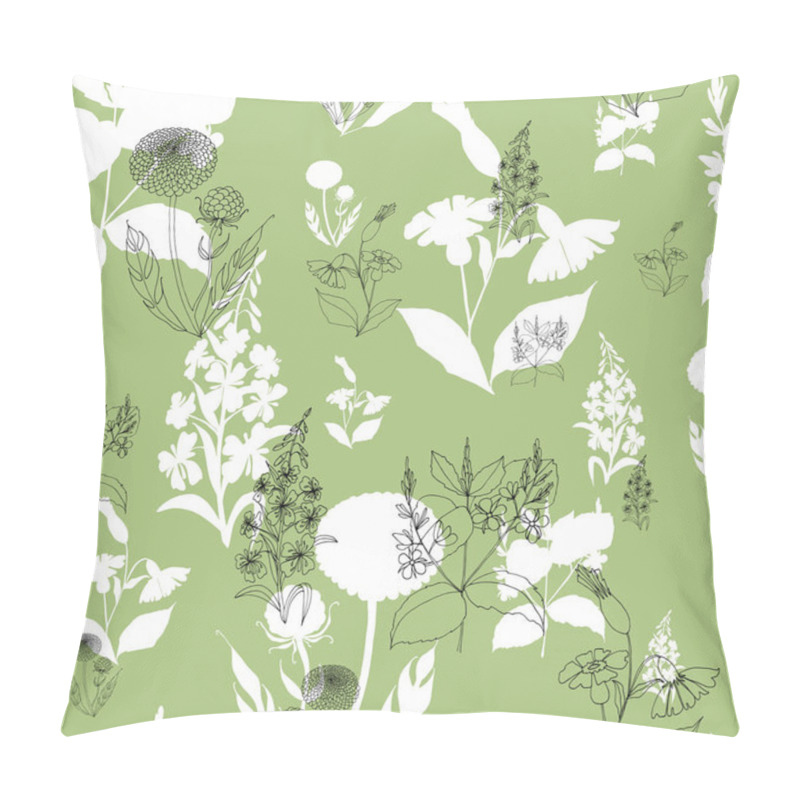 Personality  Wildflowers On A Green Background, Seamless Pattern Pillow Covers