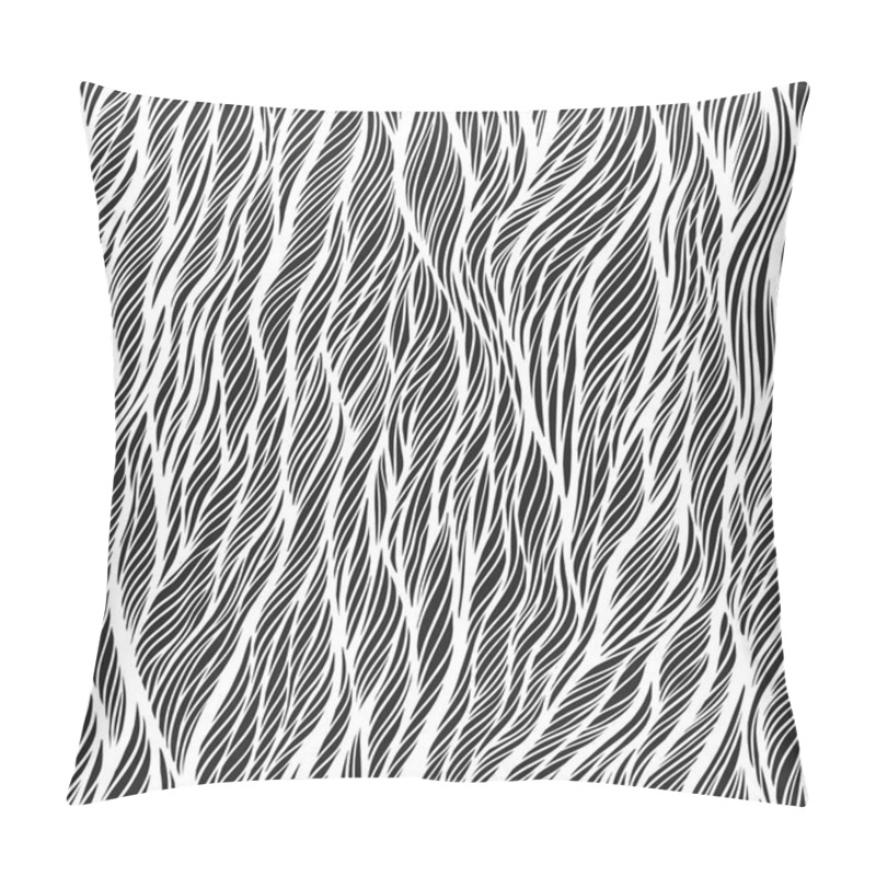 Personality  Abstract Monochrome Black And White Doodle Seamless Pattern. Hand Drawn Waves Ornament. Vector Illustration Pillow Covers