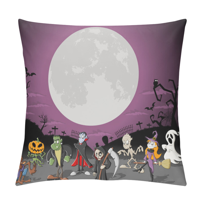 Personality  Halloween Cemetery With Monster Characters Pillow Covers